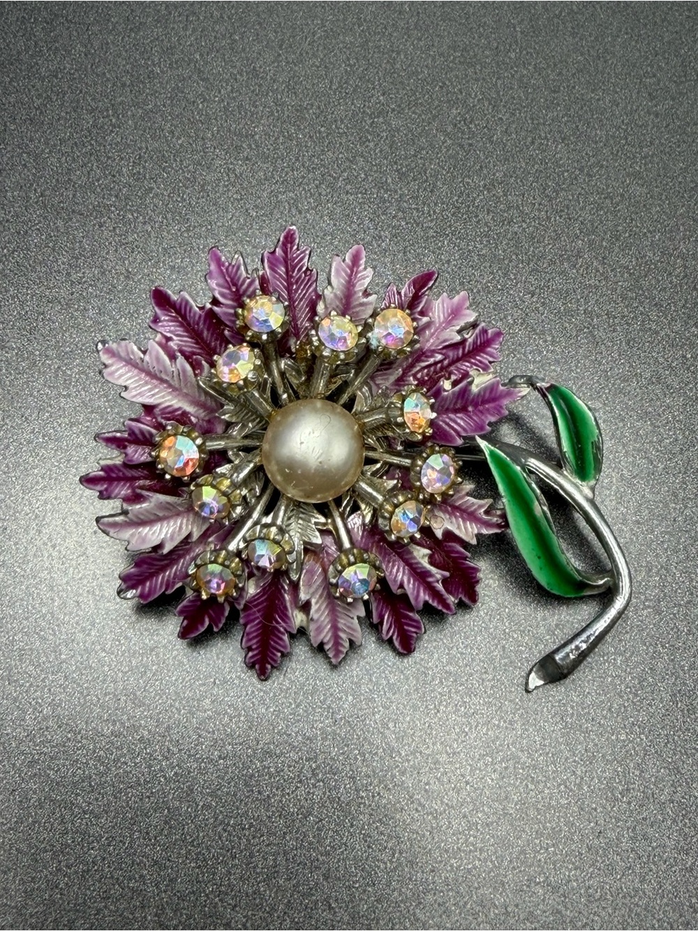 Vintage Purple Enamel Flower Brooch #cz173 - Picture 3 of 3